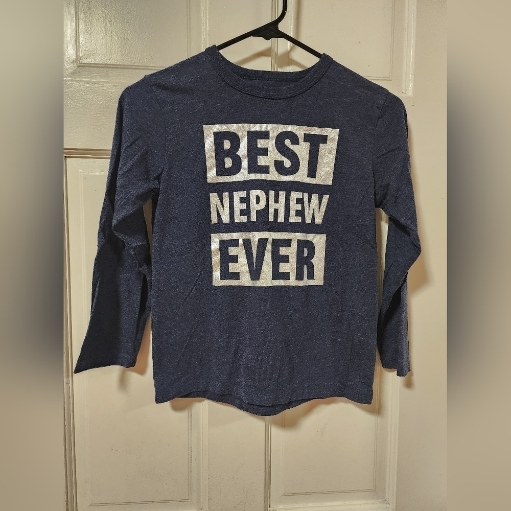 Children's Place graphic Best Nephew Ever shirt blue Size Medium 7/8 long sleeve